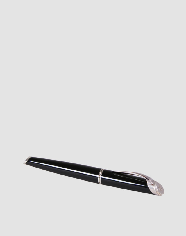 Pen is shown in black resin and silver finish